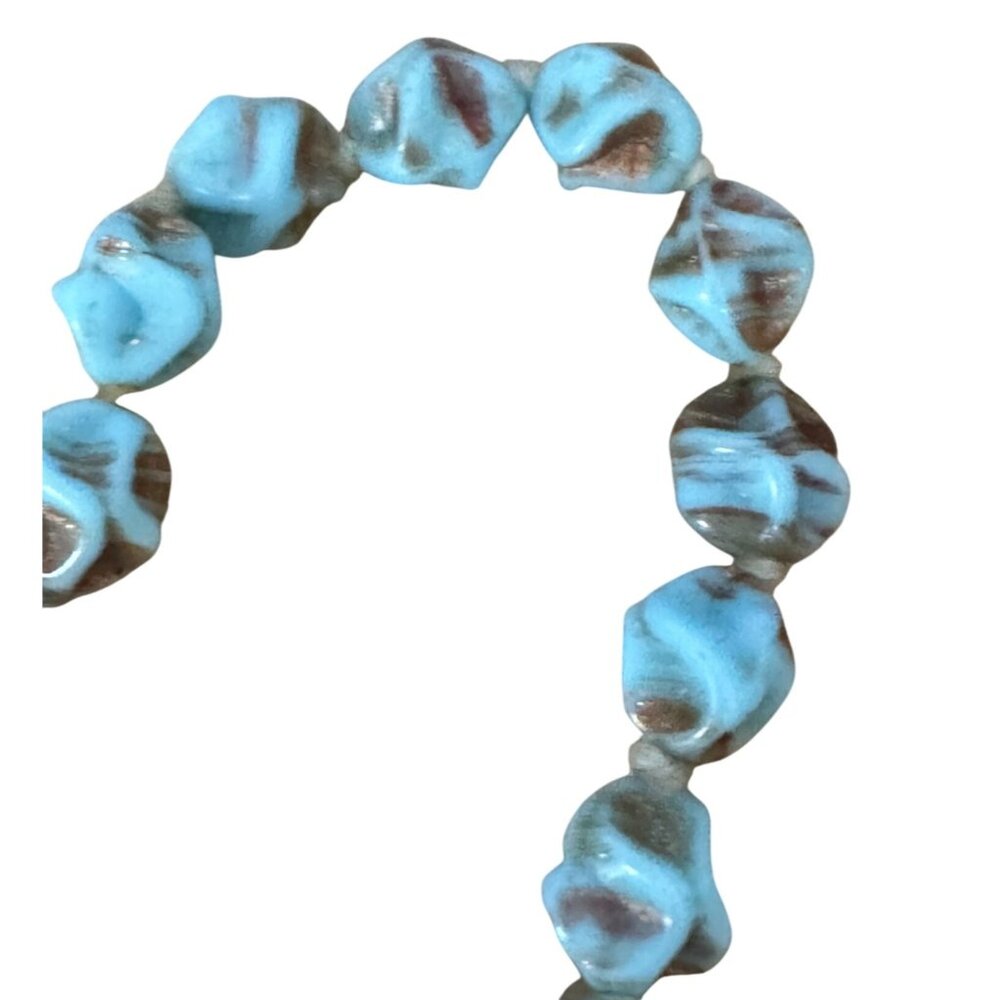 1950 Murano Glass Necklace Aventurine Gold Flecked Turquoise Nugget Beads 14.5" - Picture 7 of 7